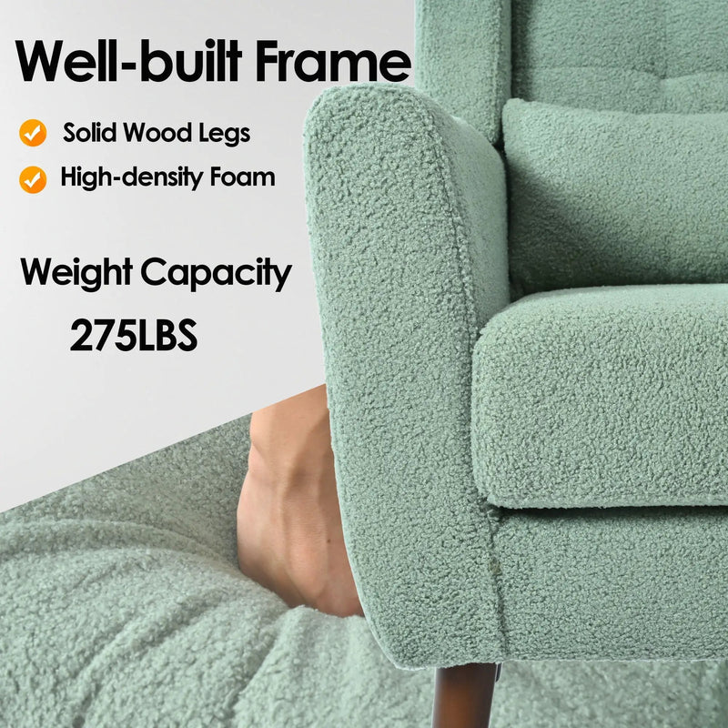 Modern Accent Chair, Teddy Fabric Living Room Chairs Comfy Reading Chair, Mid Century Accent Chair, Lounge Arm Chairs Armchair For Living Room Bedroom - Light Green by Unique Piece Furniture