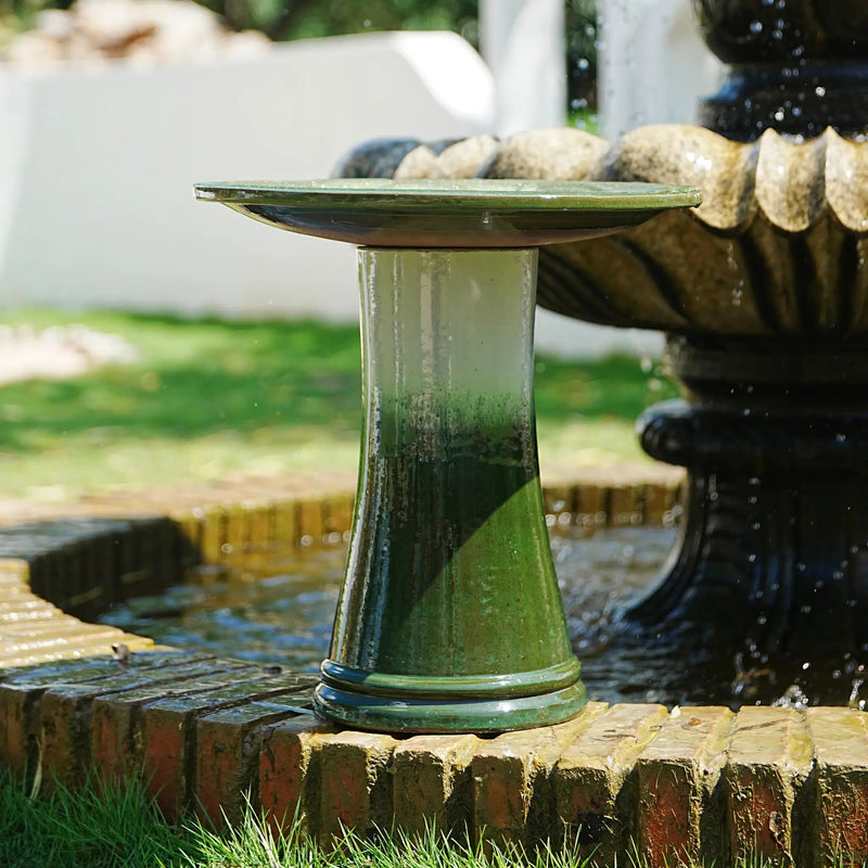 17" Ceramic Bird Bath for Outside, Elegant Tall Outdoor Bird Bath by HouseOfZazla