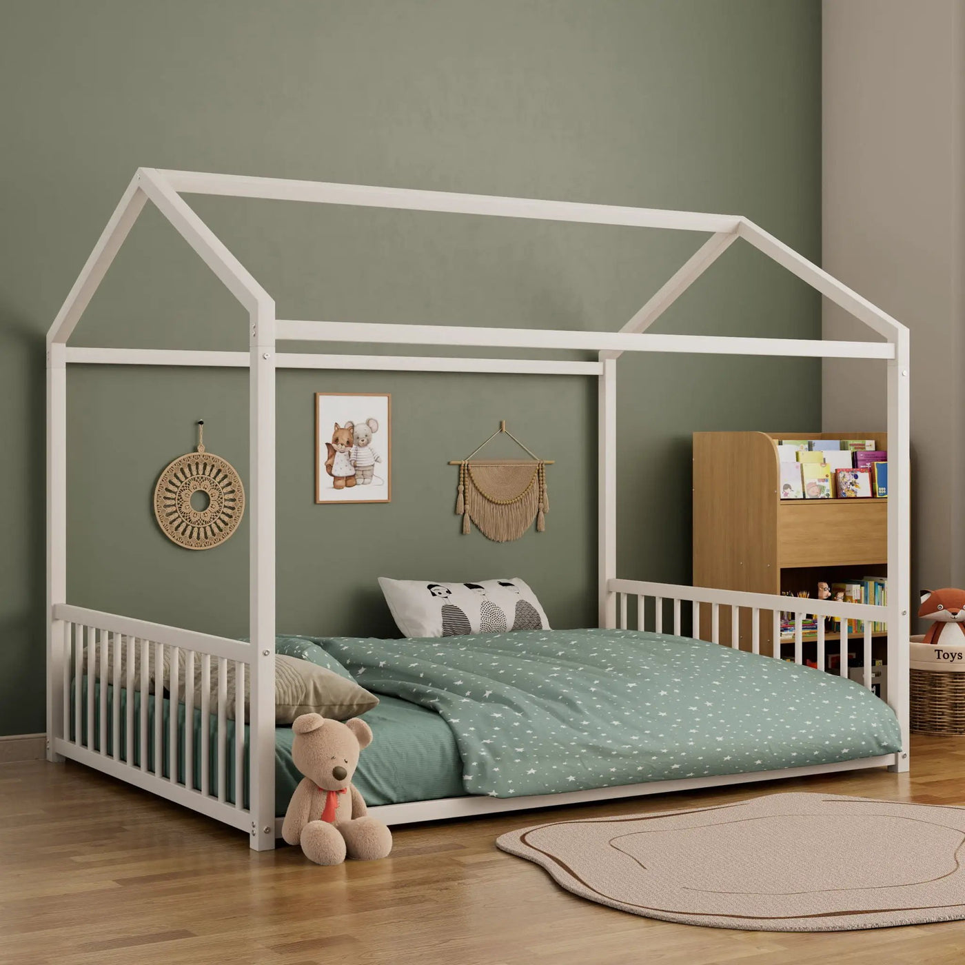 Montessori Style Floor House Shaped Bed With Safety Guardrails by HouseOfZazla