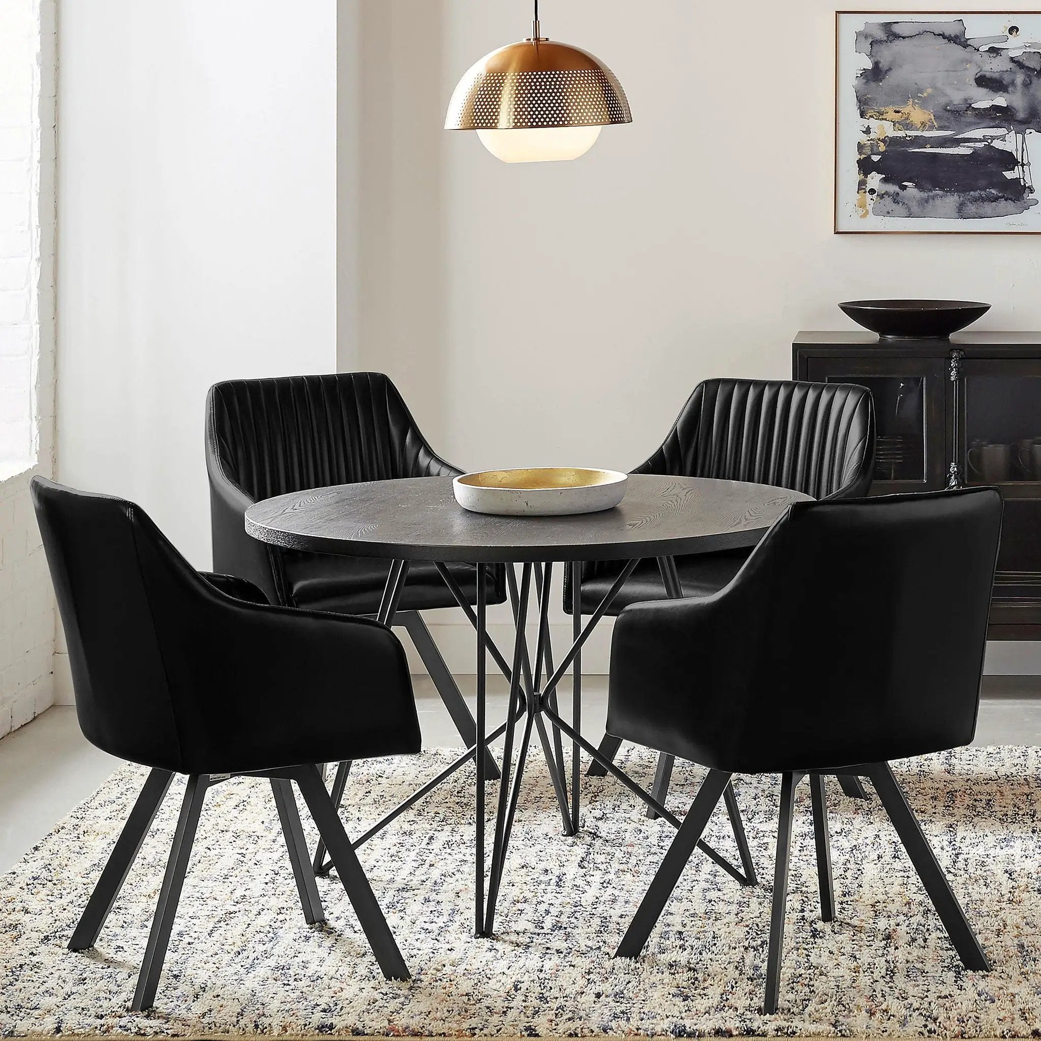 Arika Leatherette Upholstered Swivel Dining Arm Chair Black by Unique Piece Furniture