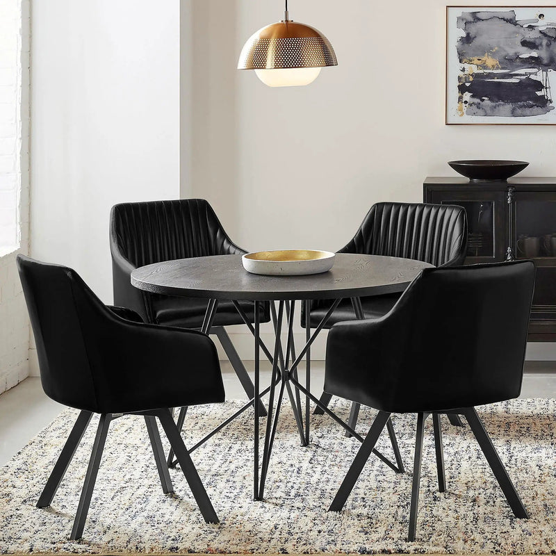 Arika Leatherette Upholstered Swivel Dining Arm Chair Black by Unique Piece Furniture