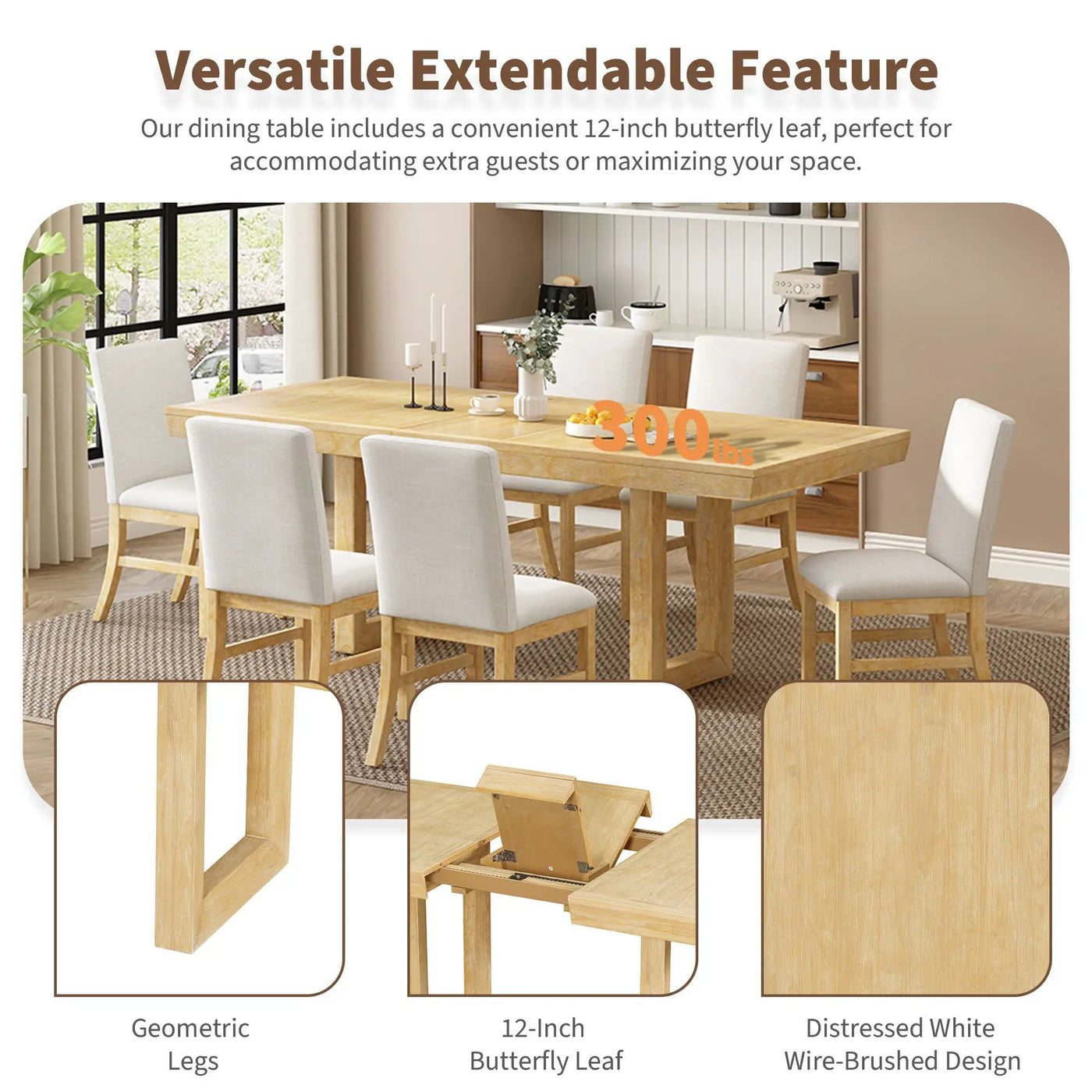 Topmax - 7 Piece Traditional Extendable Dining Table Set With Butterfly Leaf And 6 Upholstered Dining Table Set by Unique Piece Furniture