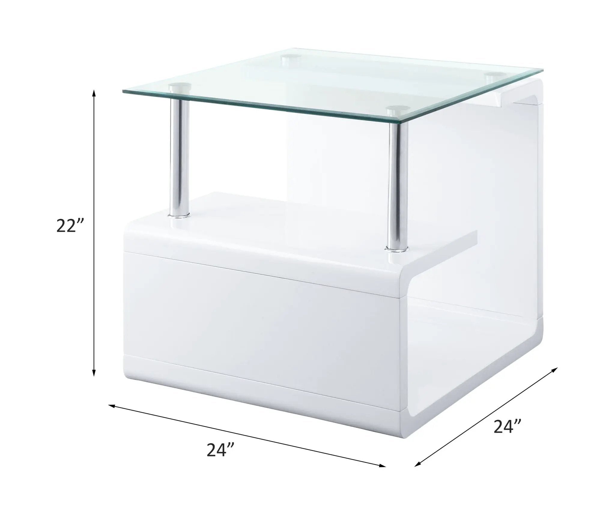 Nevaeh - End Table - Clear Glass Top & White High Gloss by Unique Piece Furniture