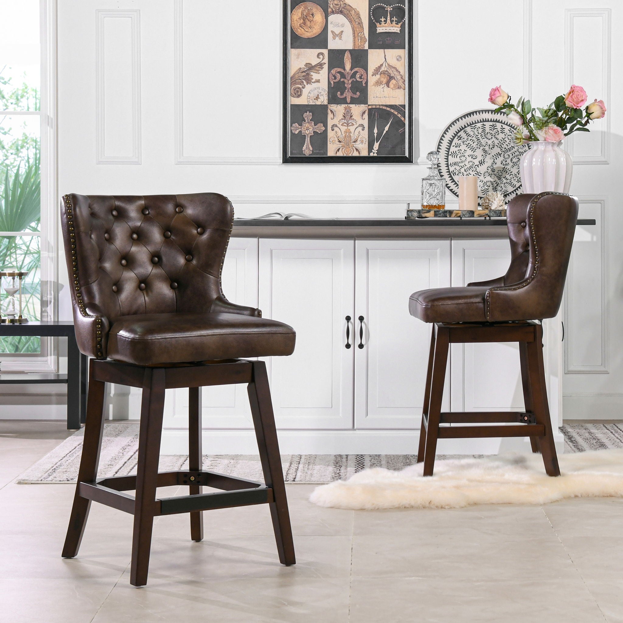 Holmes - Tufted High Back 360 Swivel Counter Height Barstool by HouseOfZazla
