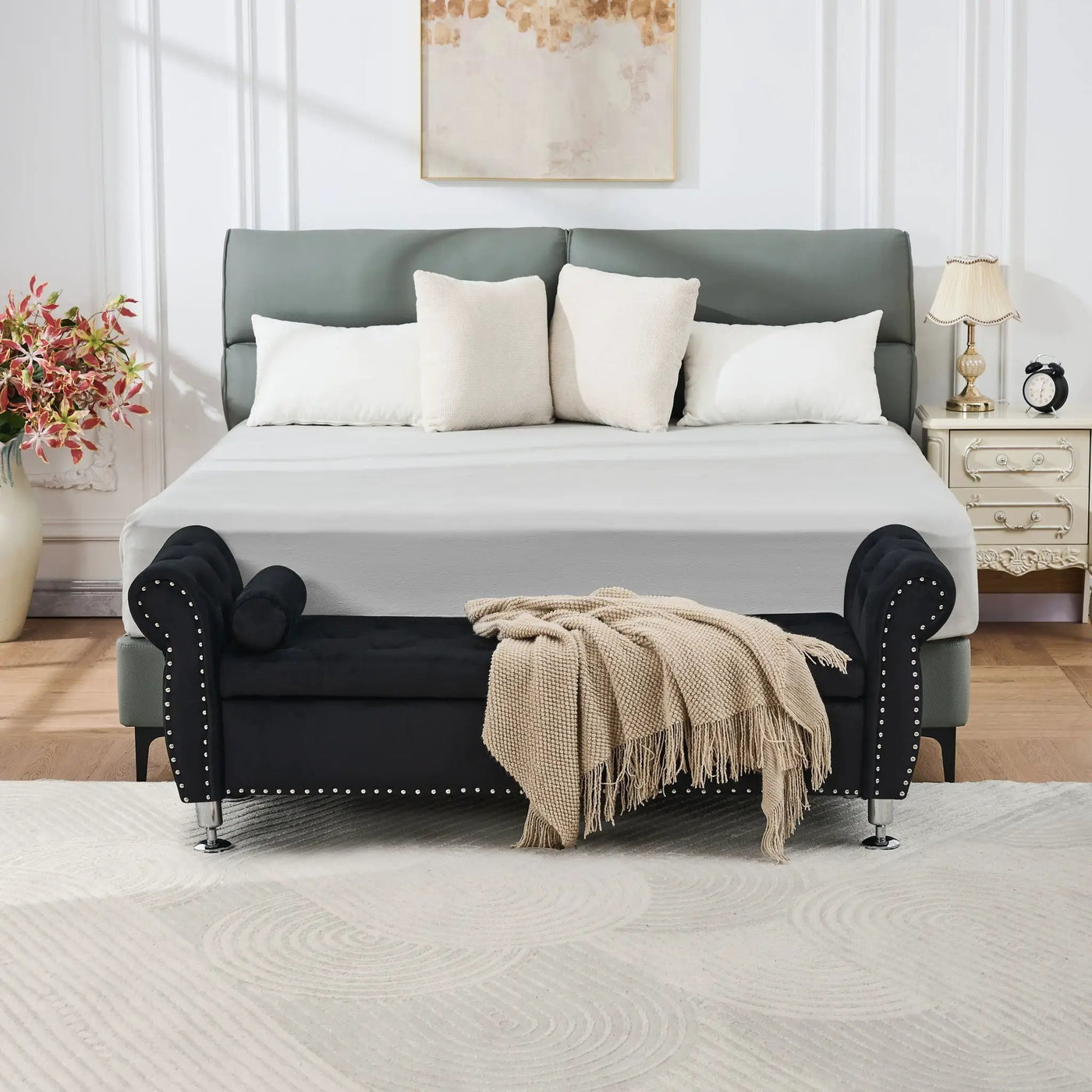 Storage Bench With Crystal Buttons And 1 Pillow For Bedroom by HouseOfZazla