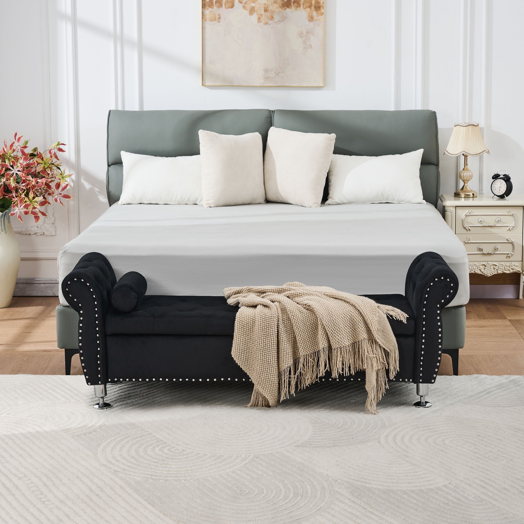 Storage Bench With Crystal Buttons And 1 Pillow For Bedroom by HouseOfZazla