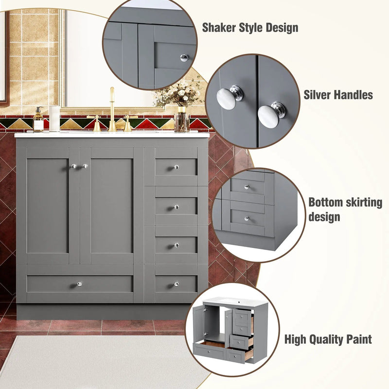Shaker Free Standing Bathroom Vanity Cabinet & Sink, Soft Close Drawers, Soft Close Doors by HouseOfZazla