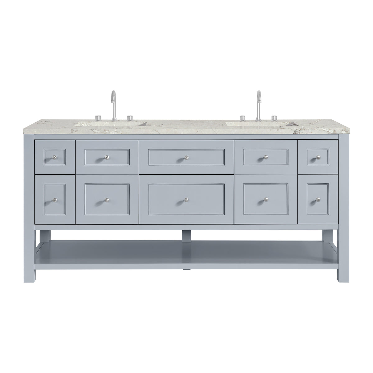 James Martin Breckenridge 72" Double Bathroom Vanity, Serenity Blue with Victorian Silver (FreePower) countertop