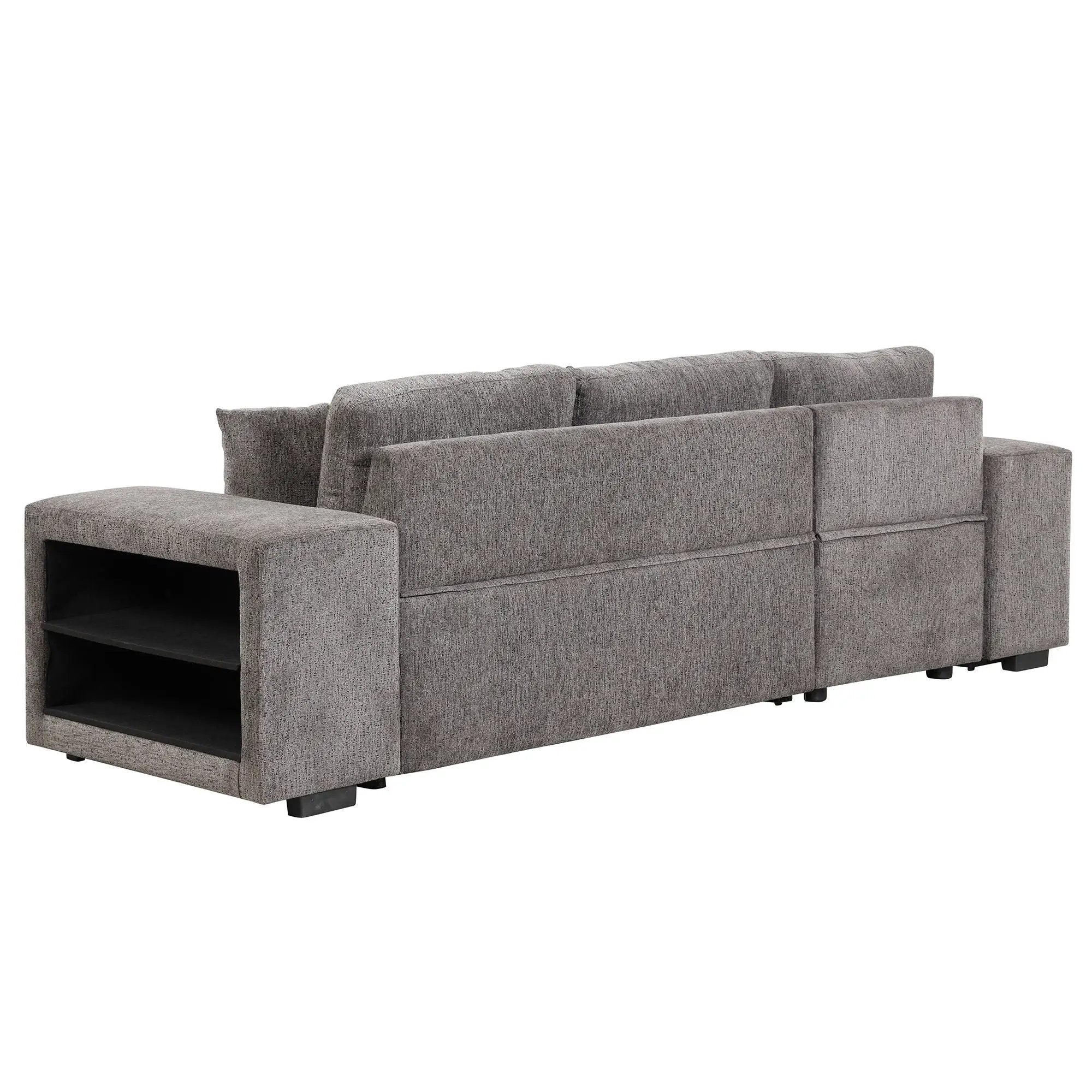 Modern L-Shape 3 Seat Reversible Sectional Couch, Pull Out Sleeper Sofa With Storage Chaise And 2 Stools For Living Room Furniture Set by HouseOfZazla