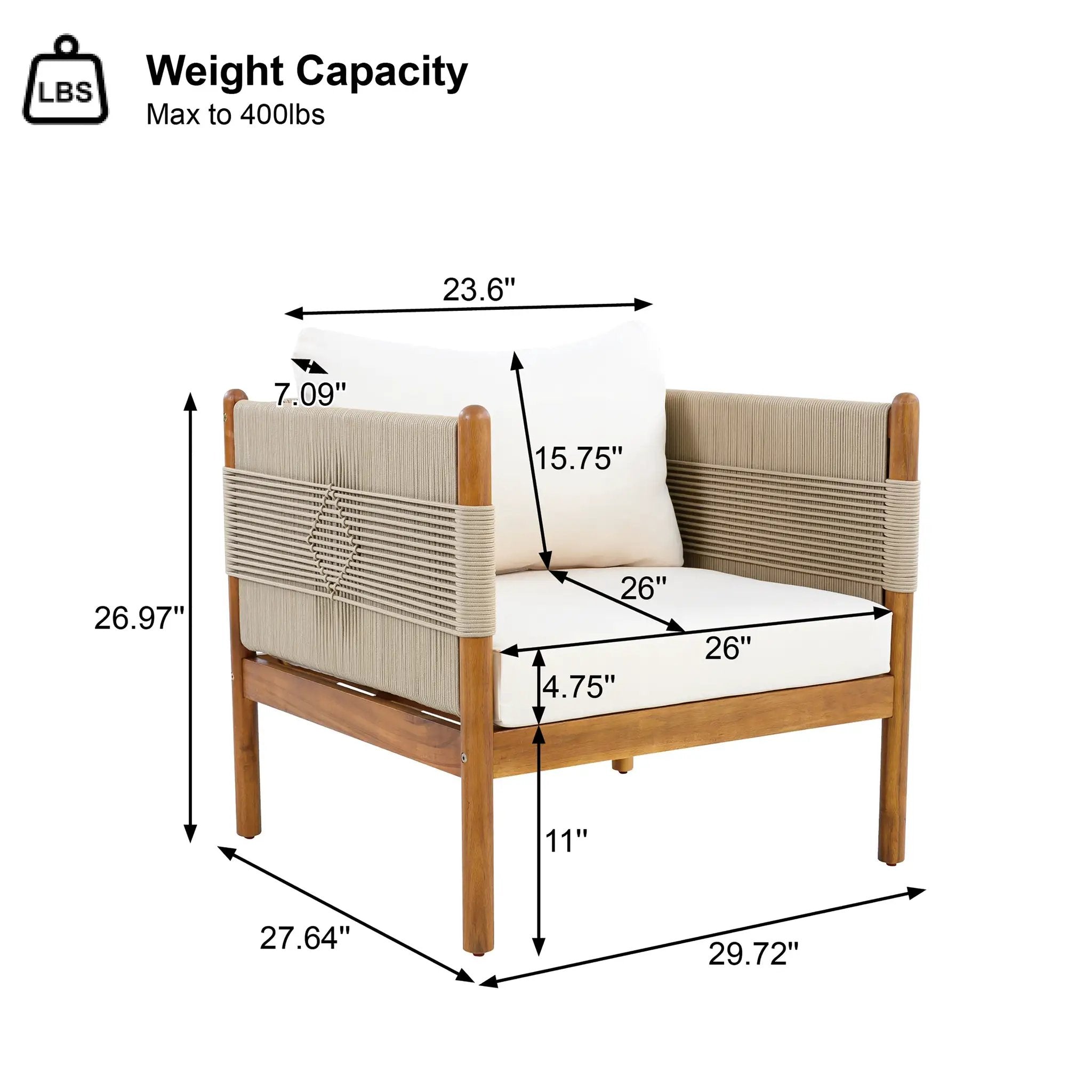 Outdoor Club Chairs (Set of 2) with Diamond-Pattern Beige Rope, Teak Finish by HouseOfZazla