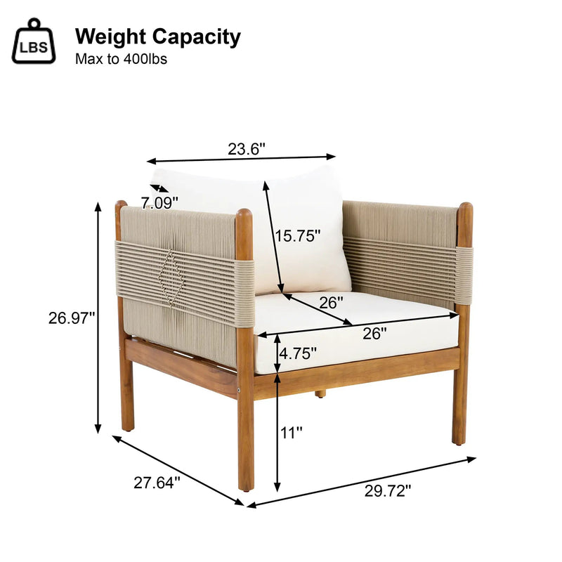 Outdoor Club Chairs (Set of 2) with Diamond-Pattern Beige Rope, Teak Finish by HouseOfZazla