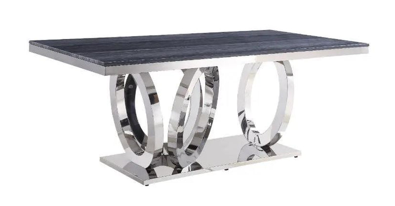 Nasir - Dining Table - Gray Printed Faux Marble Top & Mirrored Silver by Unique Piece Furniture