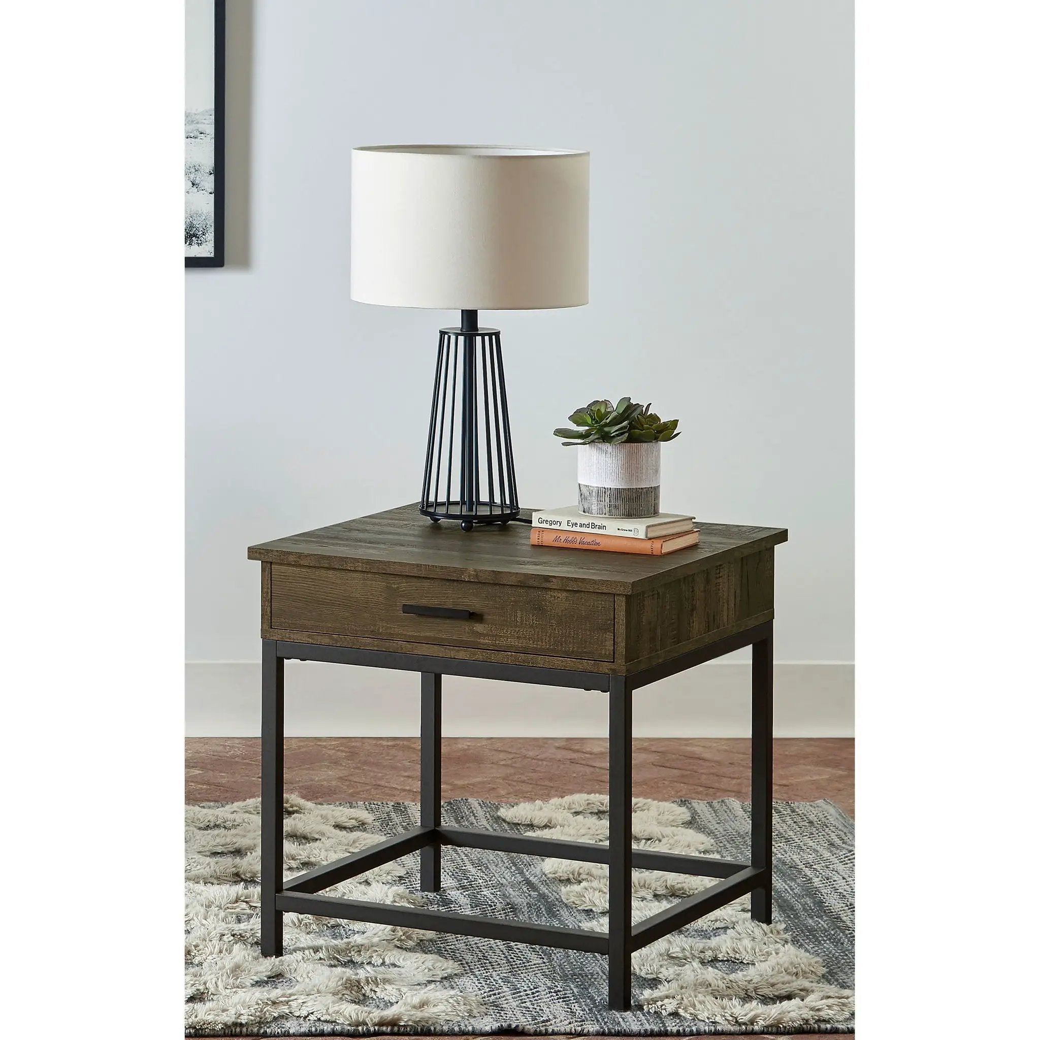 Square End Table With 1 Drawer - Brown by HouseOfZazla