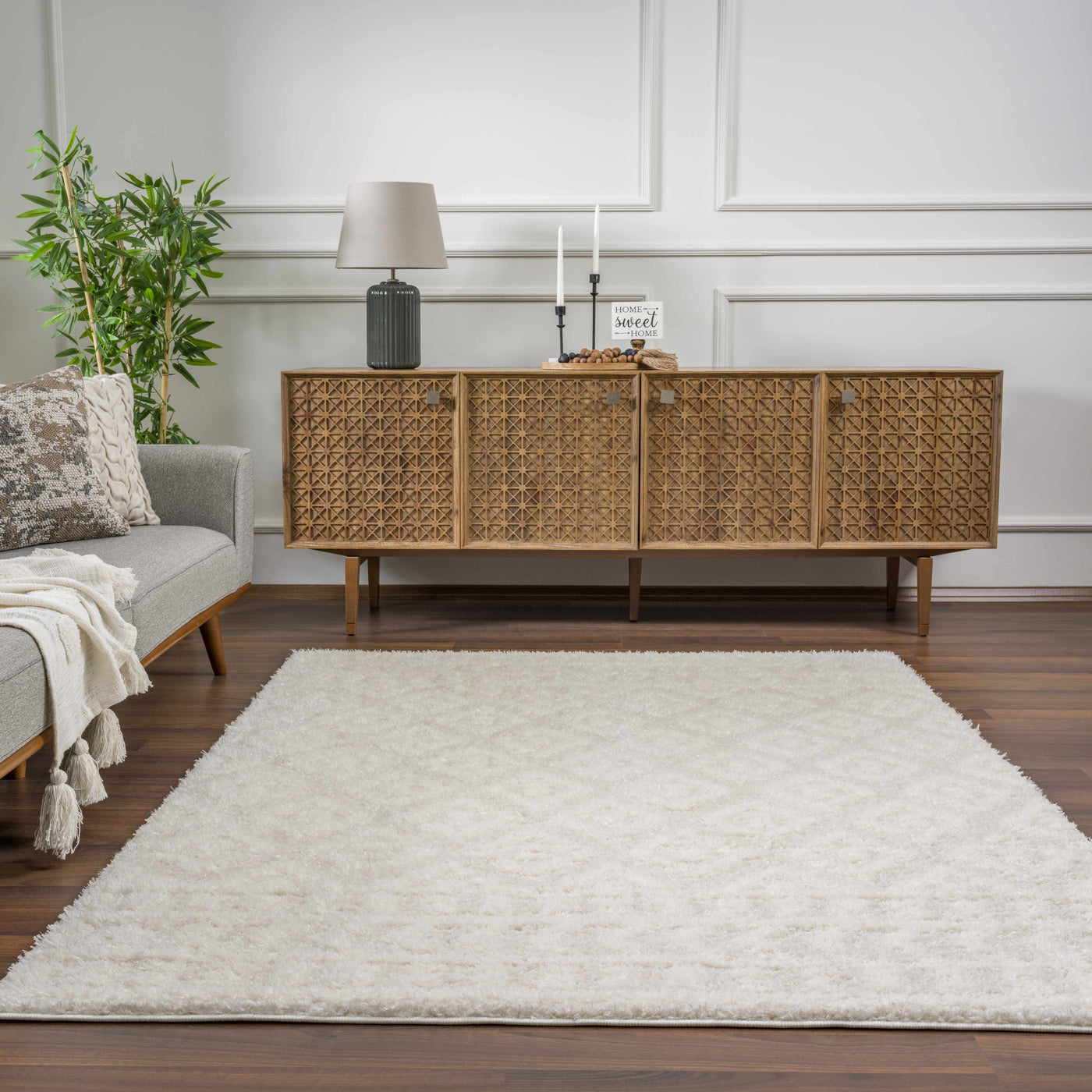Eivin Cream Diamonds Plush Rug by Boutique Rugs