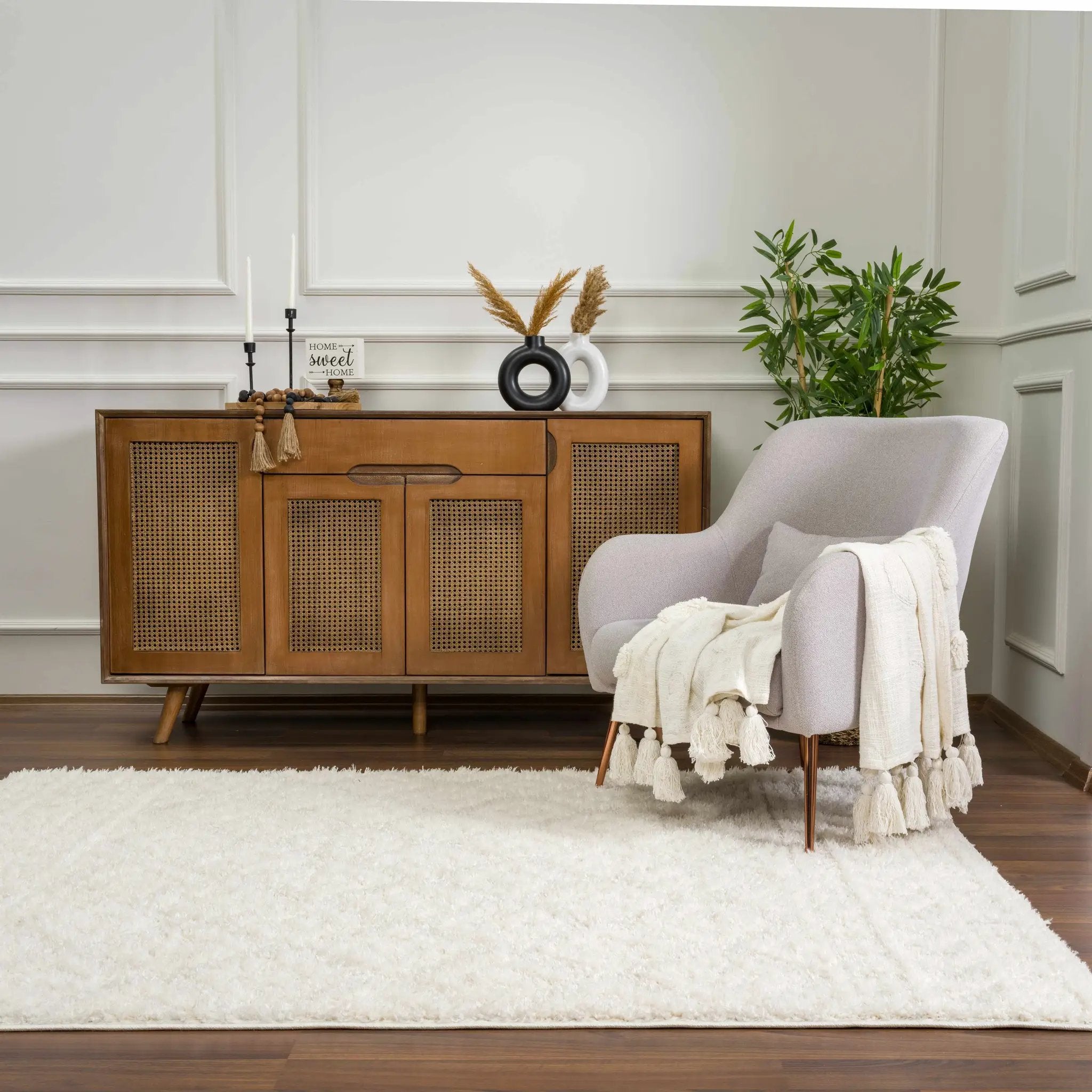 Eivin Cream Diamonds Plush Rug by Boutique Rugs