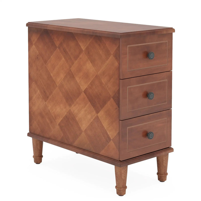 Narrow End Table With 3 Drawers, Compact Design For Small Spaces - Brown