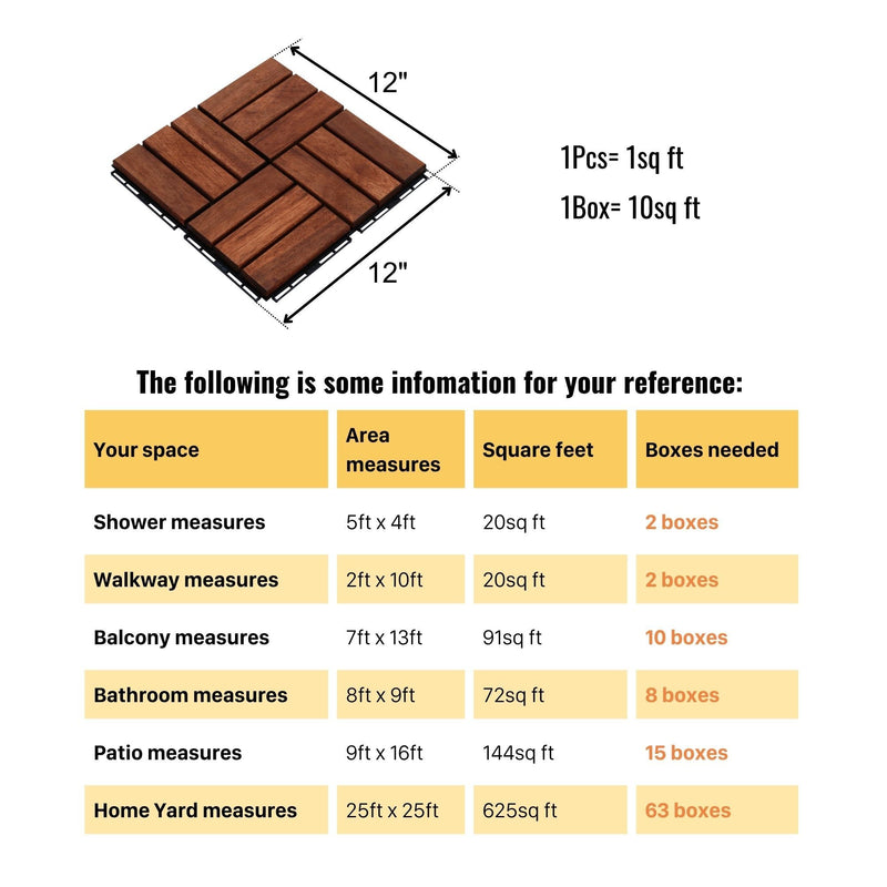 Interlocking Deck Tiles Checker Pattern, Square Acacia Hardwood Outdoor Flooring For Patio, Bancony, Pool Side by HouseOfZazla