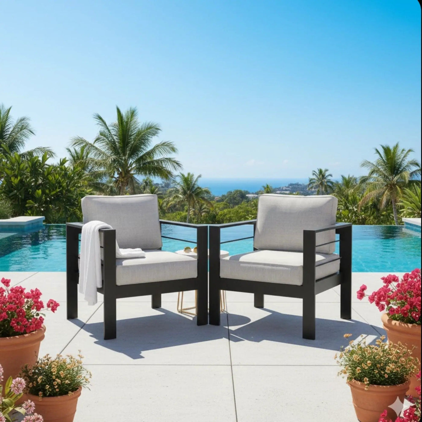 Modern All-Weather Patio Armchairs & Thick Cushions (Set of 2) by HouseOfZazla
