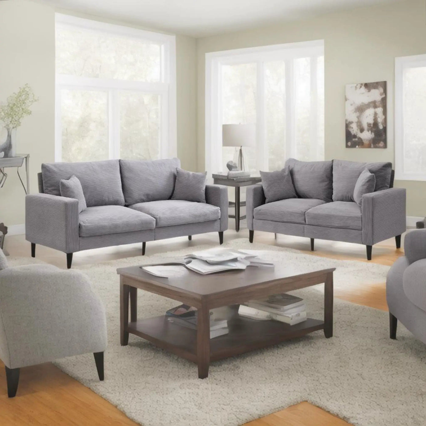 Modern Upholstered 2 Piece Sofa Set With 3 Seater And 2 Seater by HouseOfZazla