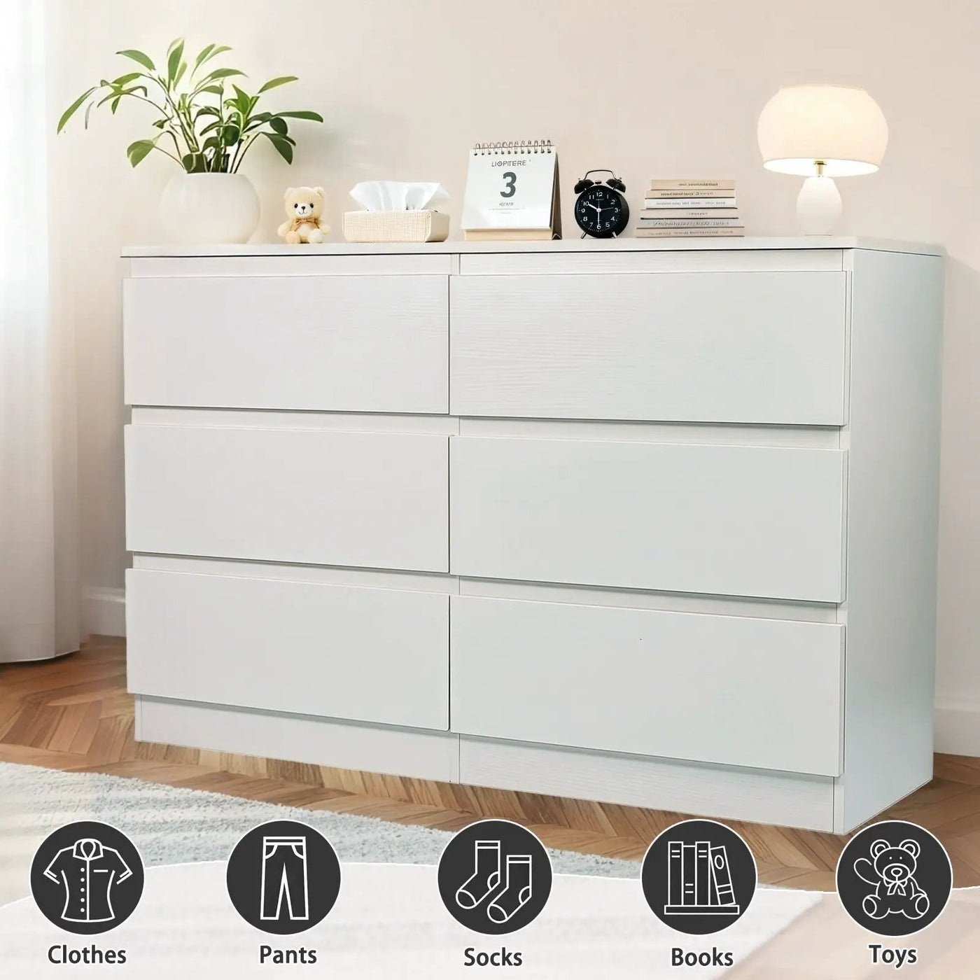6 Drawer Dresser With Spacious Countertop And Concealed Handles by HouseOfZazla