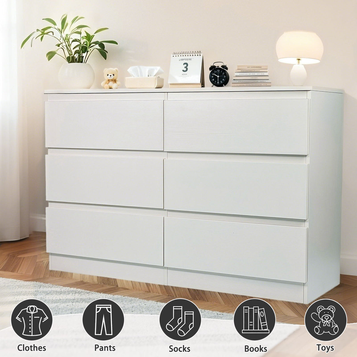 6 Drawer Dresser with Spacious Countertop and Concealed Handles - White or Black, photo 8 of 8