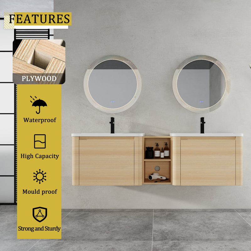 68'' Wall-Mounted Bathroom Vanity with Storage Shelves by HouseOfZazla