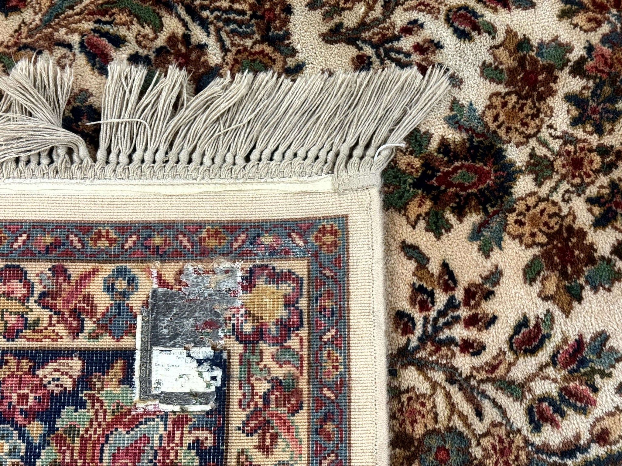 8.8 x 12 Karastan Ivory Sarouk Rug #760, Wool Pile, Vintage, Original 700 Series by Jewel Rugs