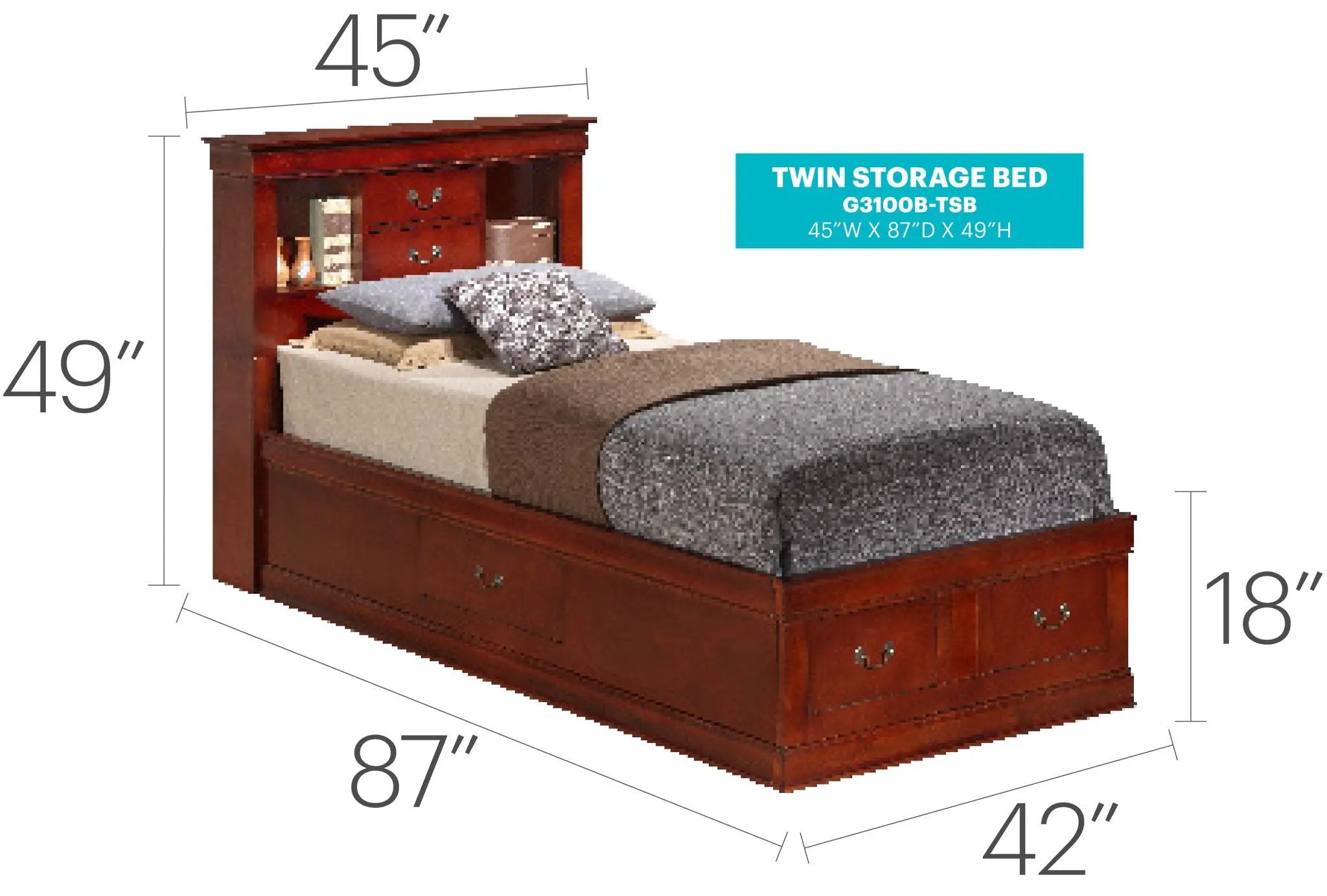 Traditional Style Bookcase Storage Bed by Unique Piece Furniture