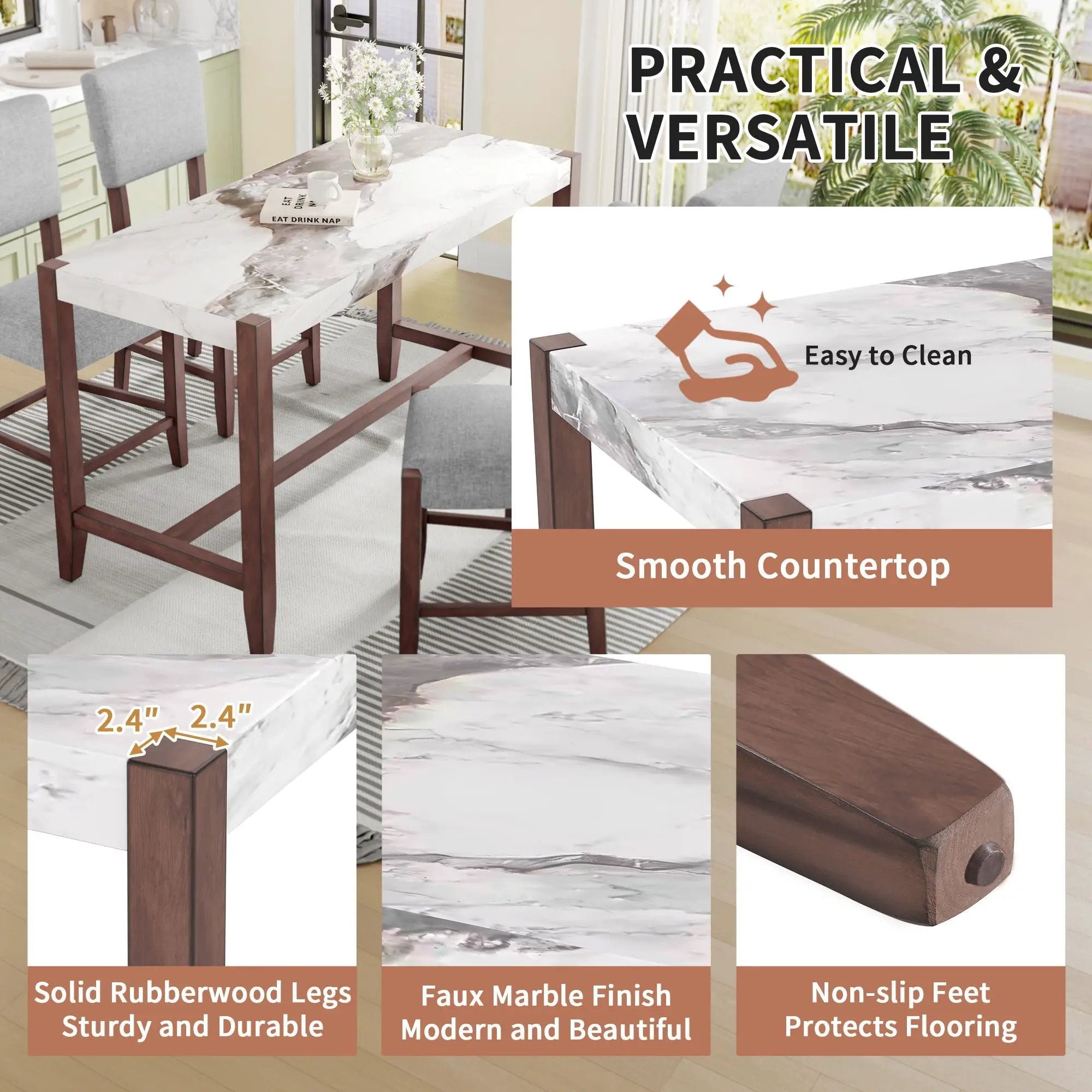 5 Piece Counter Height Dining Set With 4 Upholstered Chairs by Unique Piece Furniture