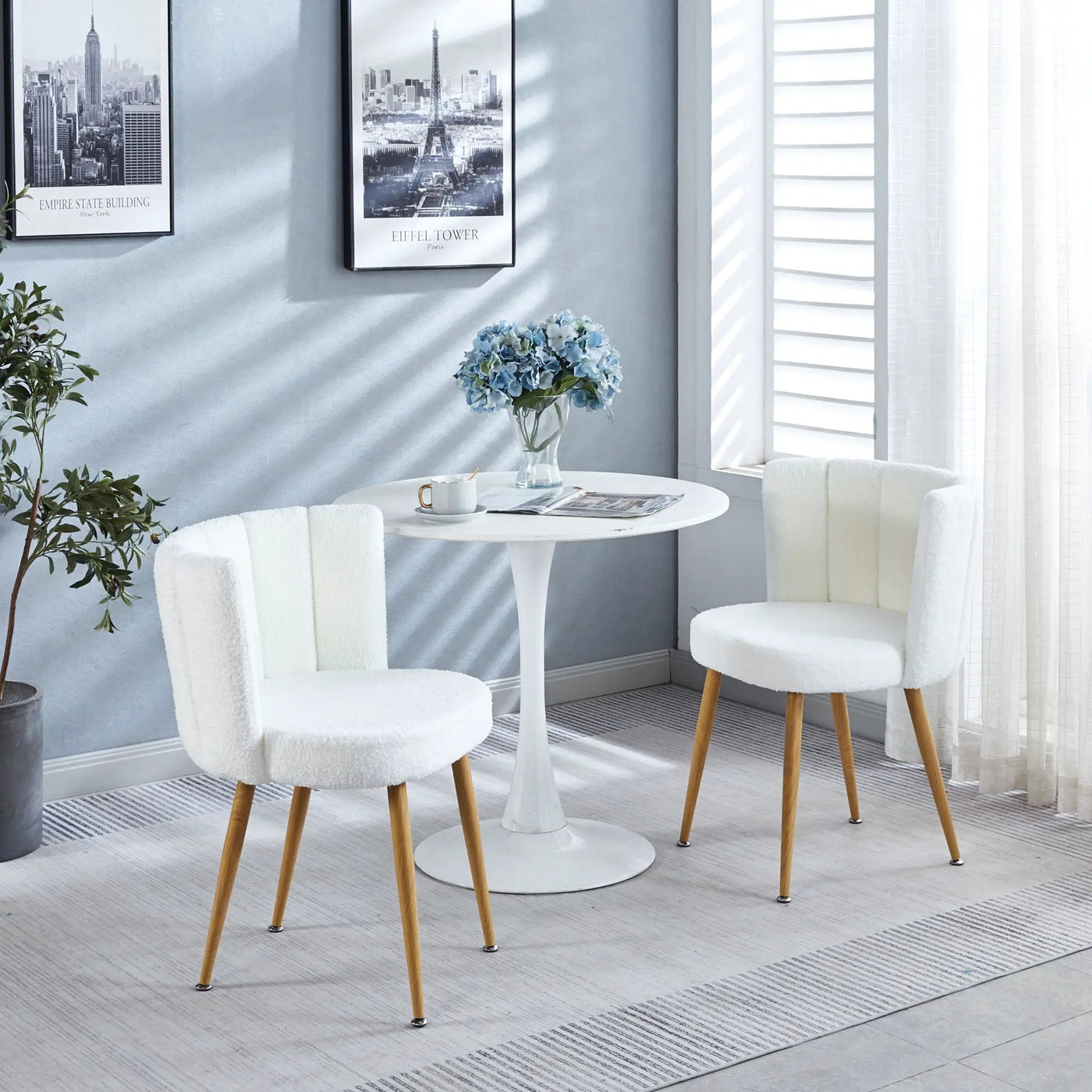 Modern Dining Chair (Set of 2) With Iron Tube Wood Color Legs, Shorthair Cushions And Comfortable Backrest, Suitable For Dining Room, Living Room, Cafe, Simple Structure by Unique Piece Furniture