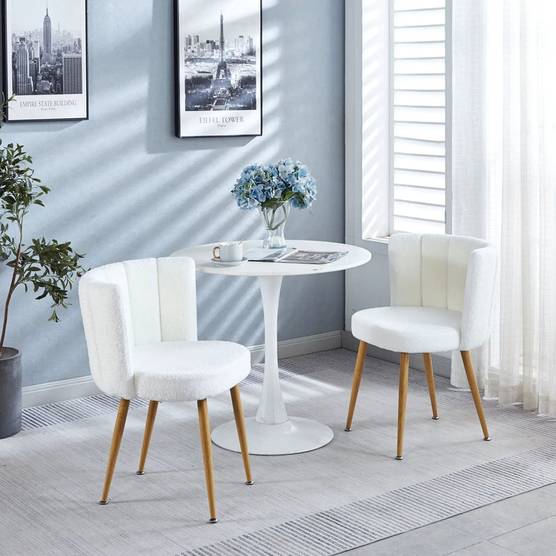 Modern Dining Chair (Set of 2) With Iron Tube Wood Color Legs, Shorthair Cushions And Comfortable Backrest, Suitable For Dining Room, Living Room, Cafe, Simple Structure by Unique Piece Furniture