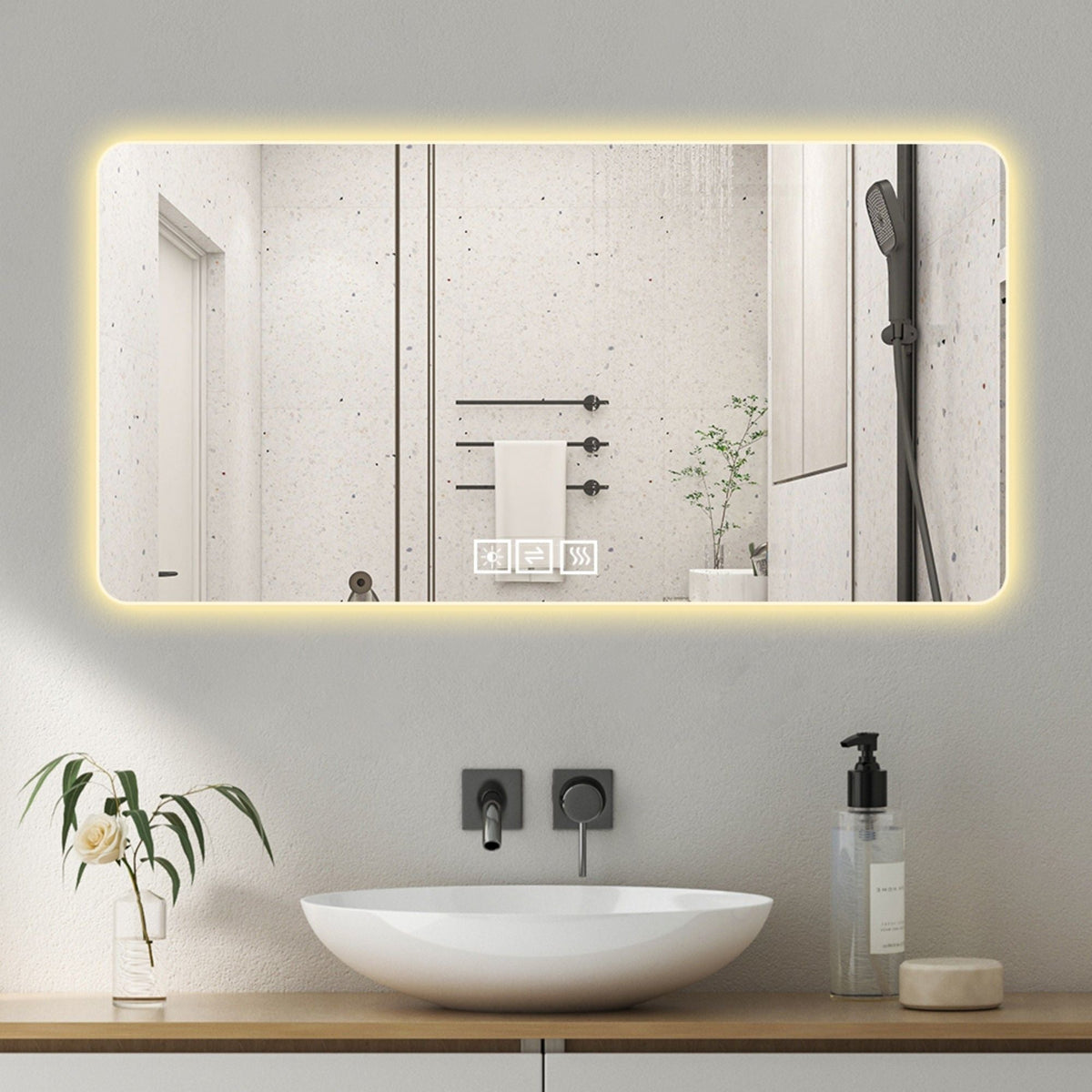 LED Bathroom Mirror with 3 Color Dimmable Backlight - Pearl Silver, photo 16 of 17