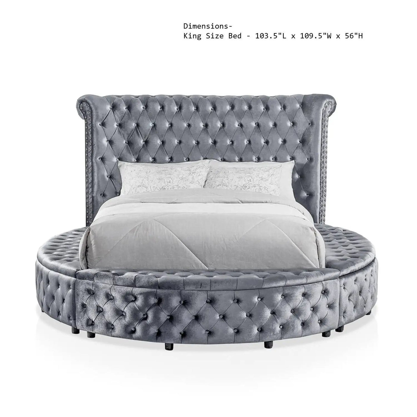 Glam Button Tufted Wingback Round Bed With Storage And USB Ports by HouseOfZazla