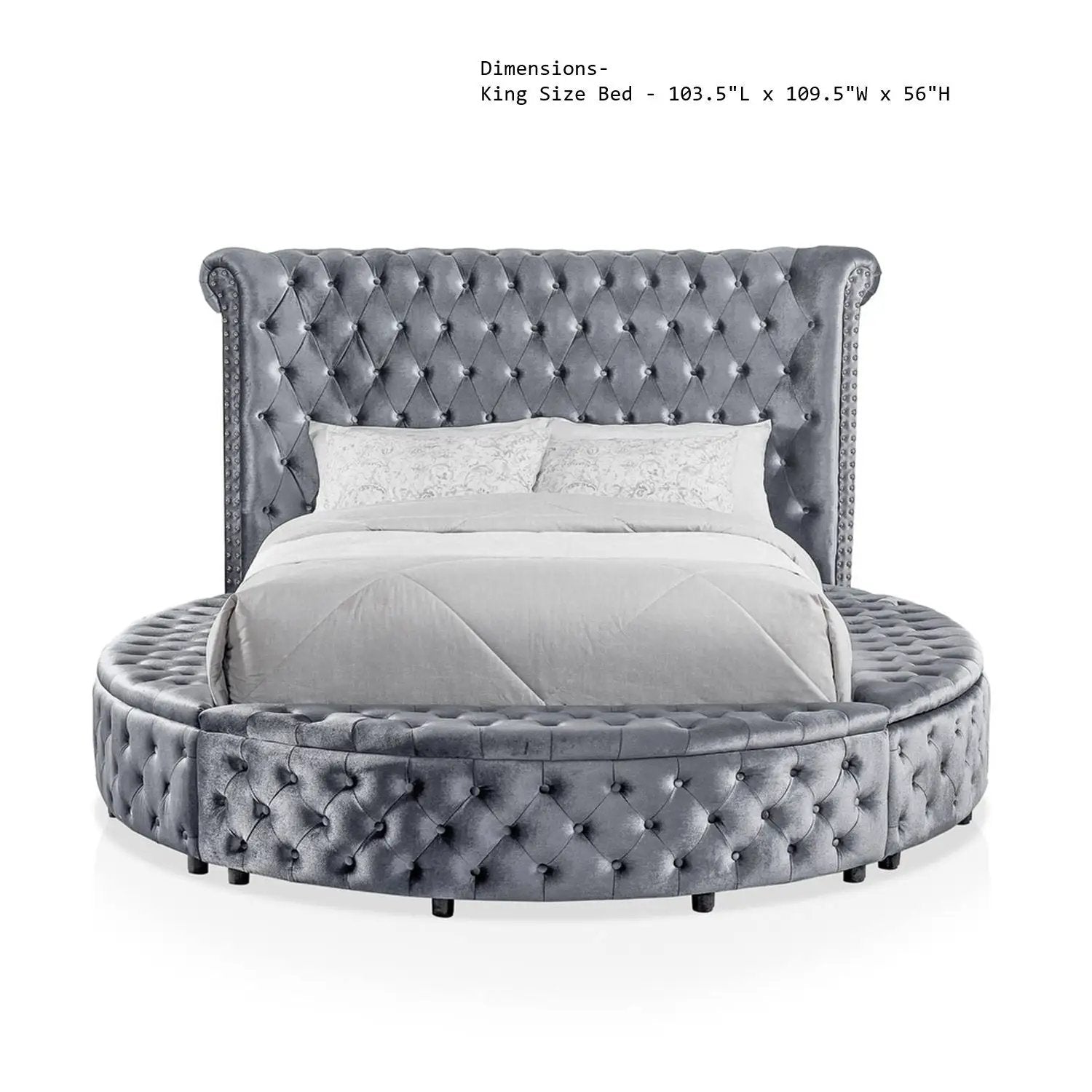 Glam Button Tufted Wingback Round Bed With Storage And USB Ports by HouseOfZazla