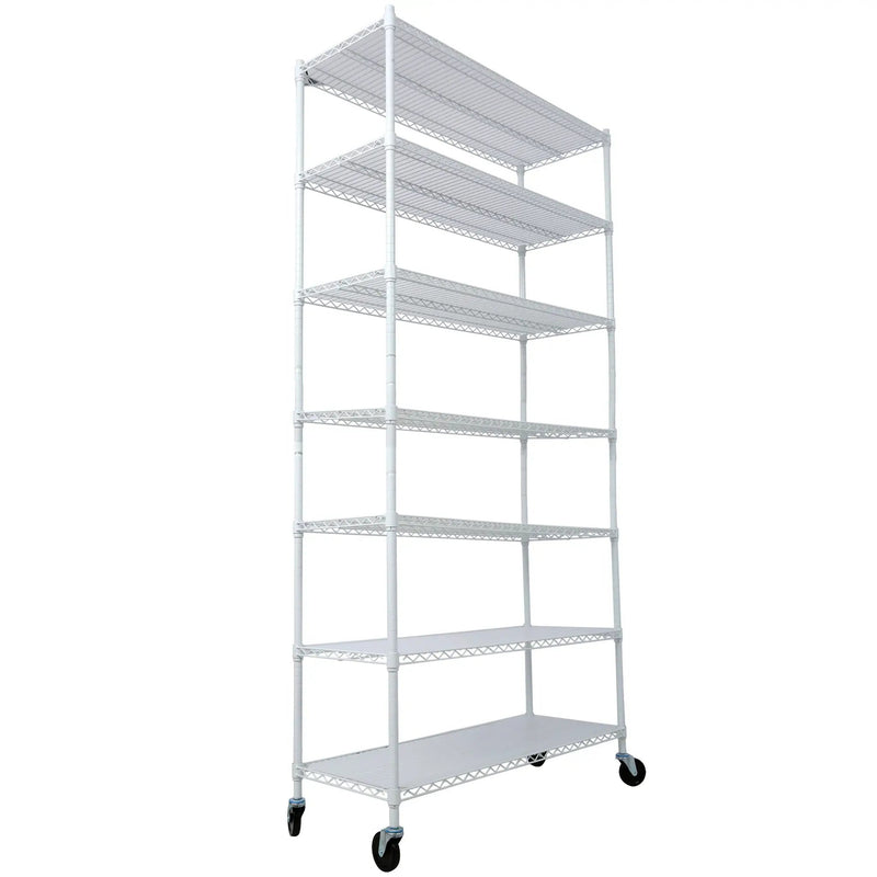 7 Tier Metal Shelf Wire Shelving Unit, 2450Lbs Heavy Duty Adjustable Storage Rack With Wheels & Shelf Liners For Closet Kitchen Garage Basement Commercial Shelving by HouseOfZazla