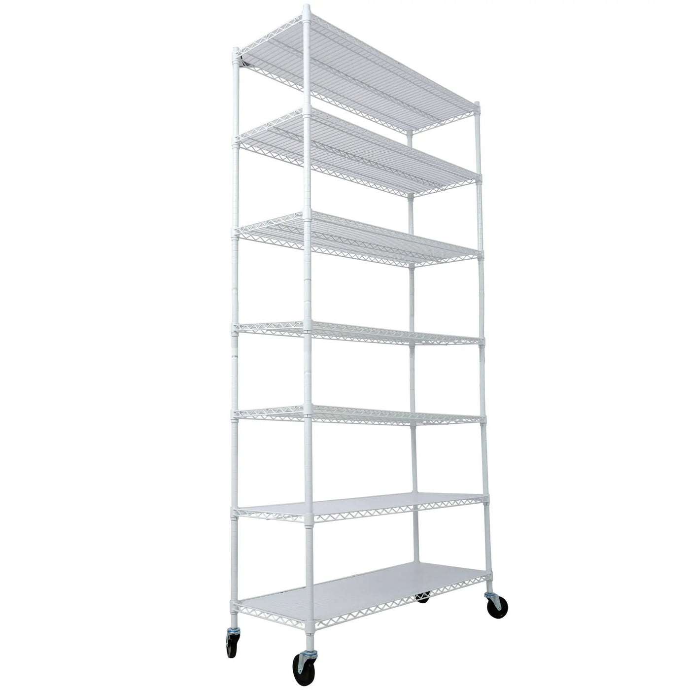 7 Tier Metal Shelf Wire Shelving Unit, 2450Lbs Heavy Duty Adjustable Storage Rack With Wheels & Shelf Liners For Closet Kitchen Garage Basement Commercial Shelving by Unique Piece Furniture