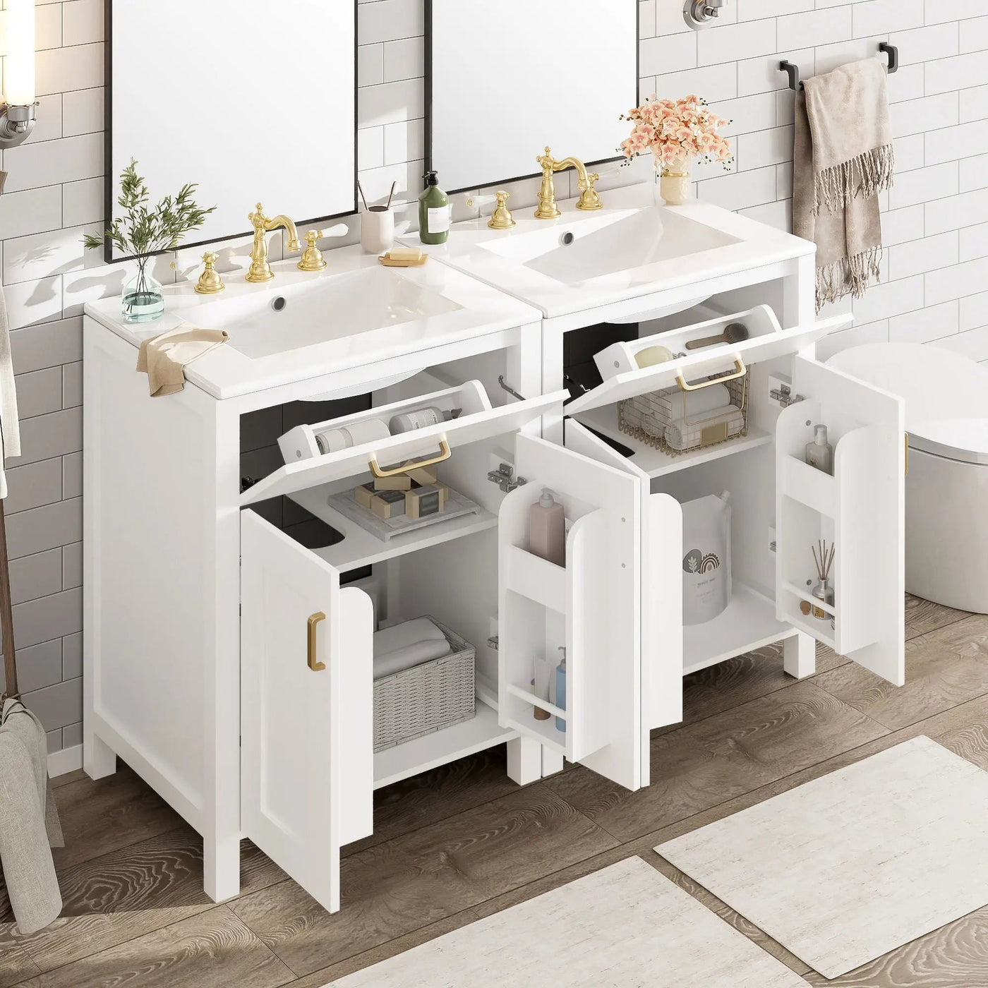 Modern Bathroom Vanity With Ceramic Sink, Soft-Close Doors, Flip Drawer, U-Shaped Shelves, Elegant Storage Solution by HouseOfZazla