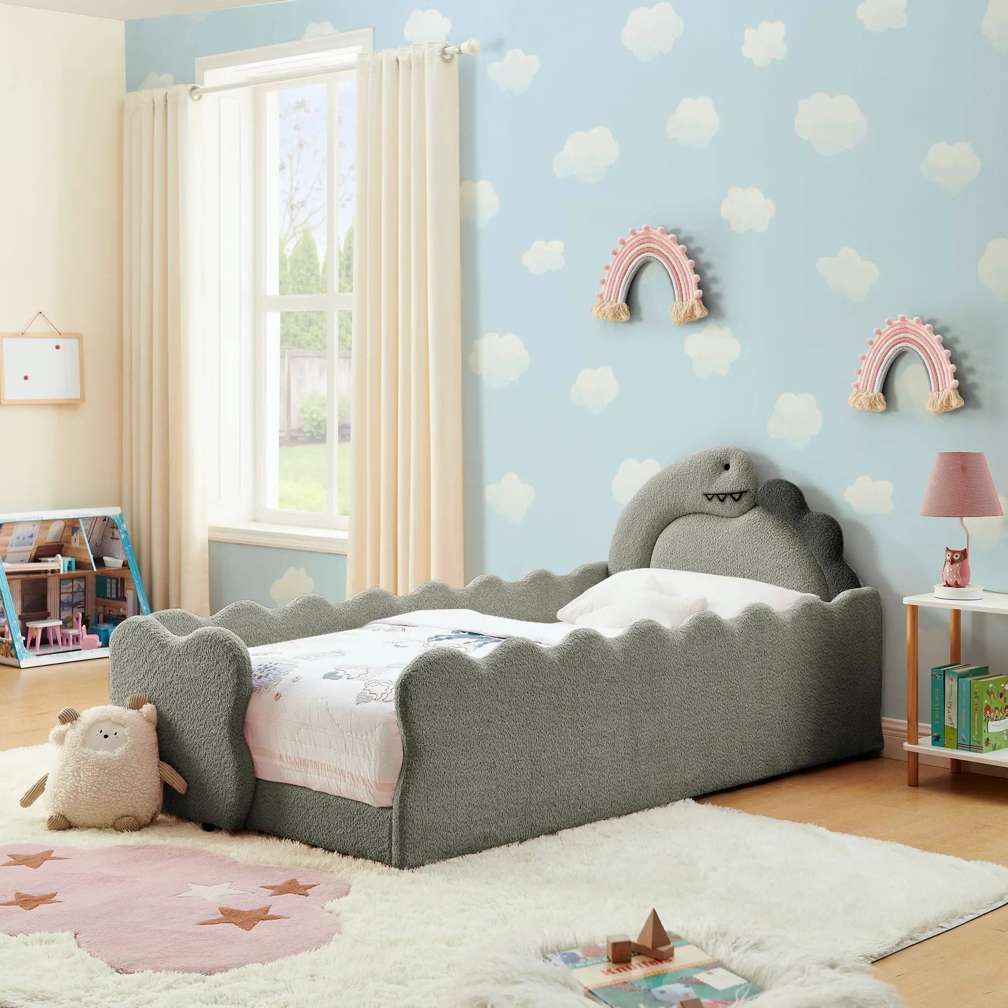 Cute Dinosaur Shaped Bed With Safety Guardrail, Toddler Frame by HouseOfZazla