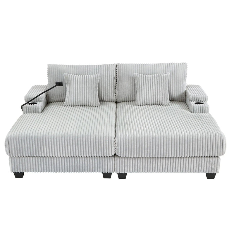 Modern Chaise Sofa With Adjustable Backrest, Cup Holders, Phone Holder & Storage Compartments by HouseOfZazla