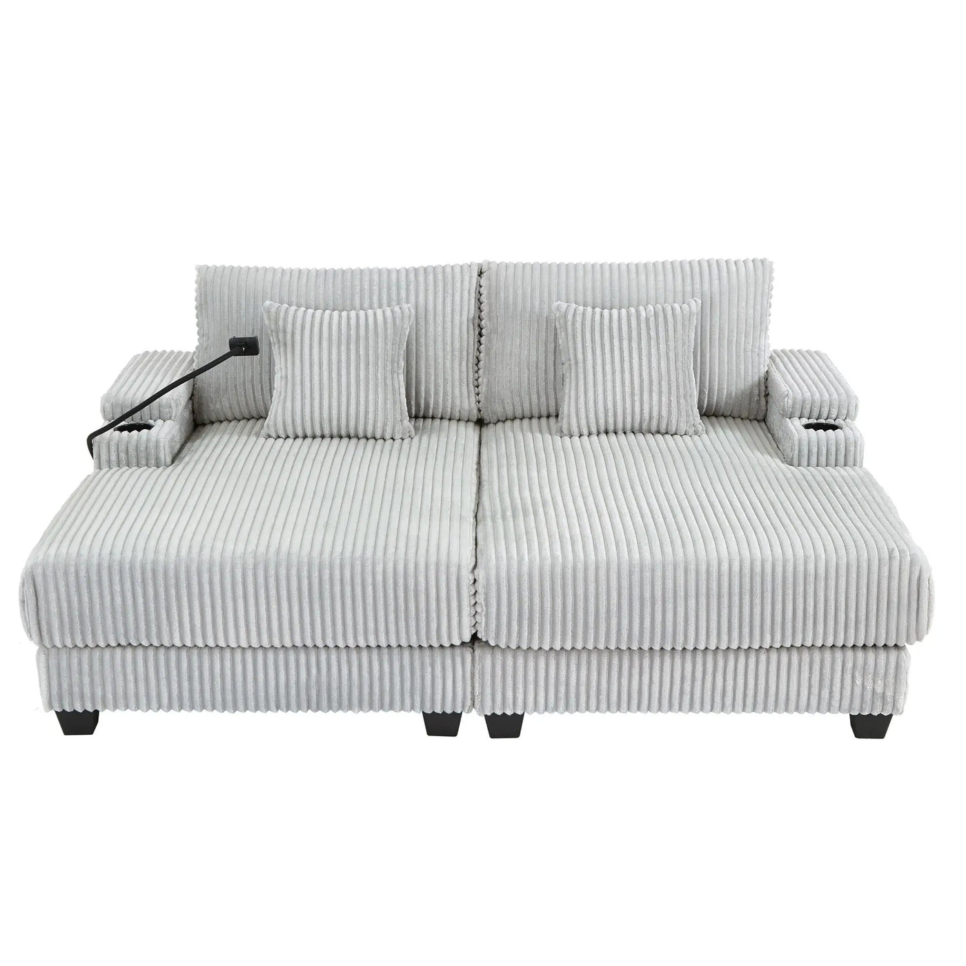 Modern Chaise Sofa With Adjustable Backrest, Cup Holders, Phone Holder & Storage Compartments by HouseOfZazla