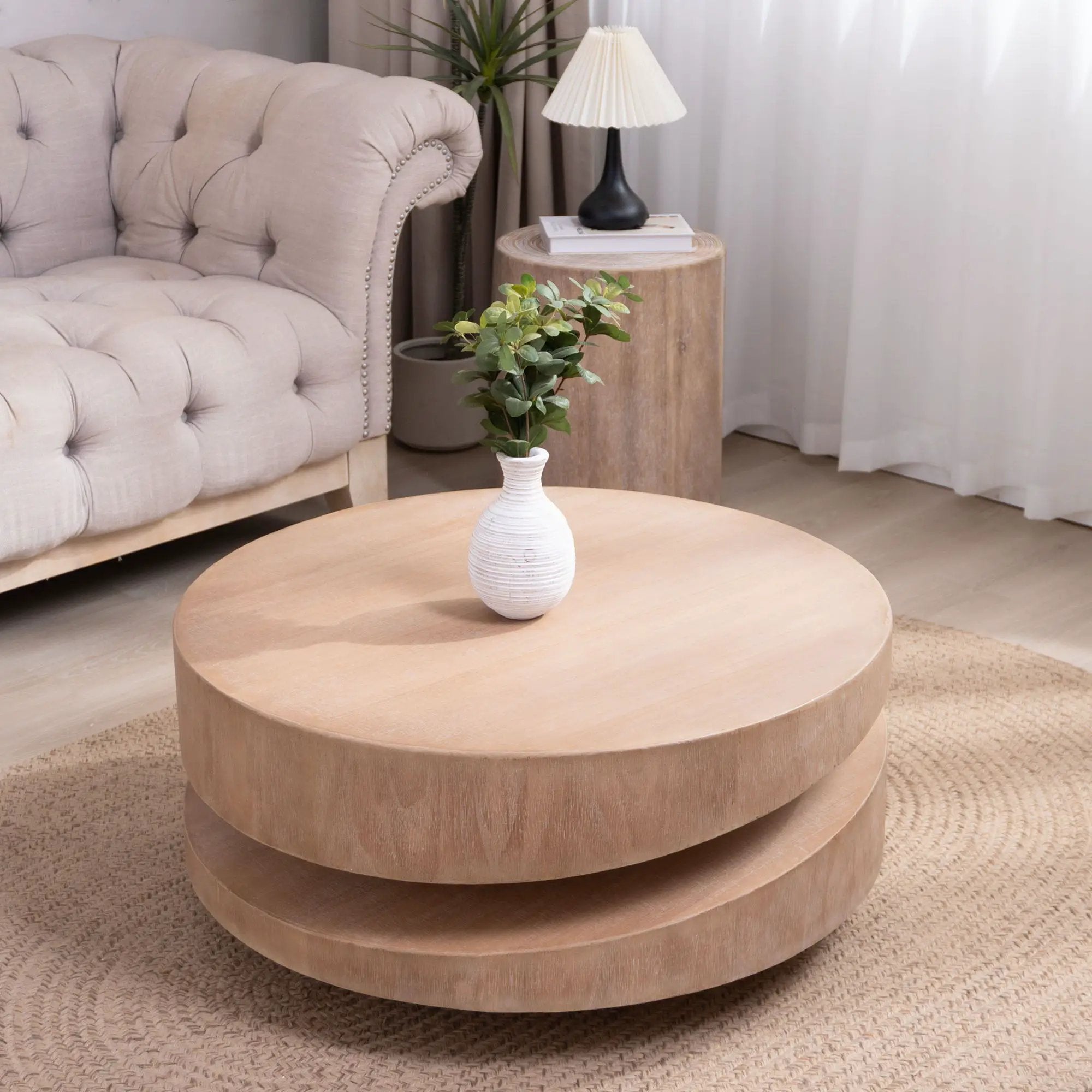 Modern Round Wood Coffee Table, Accent Table For Living Room - Antique Natural / Natural / Rustic by HouseOfZazla