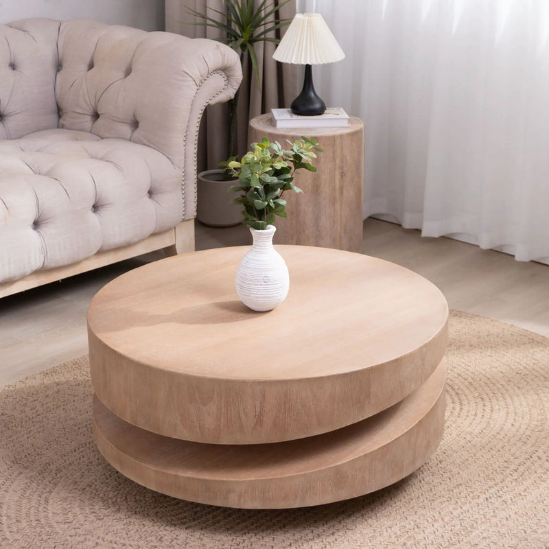 Modern Round Wood Coffee Table, Accent Table For Living Room - Antique Natural / Natural / Rustic by HouseOfZazla