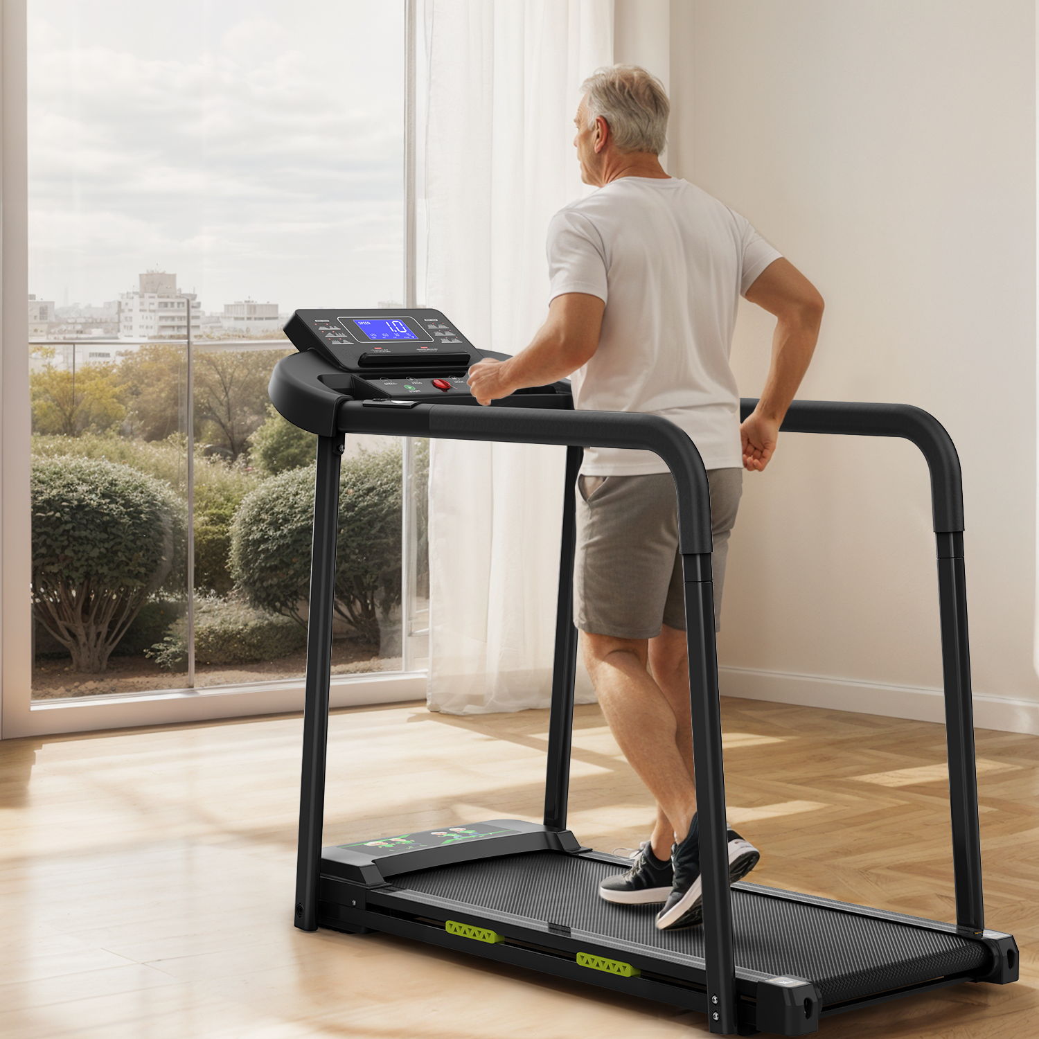 Walking Pad Treadmill With Foldable Design, Large LED Display, Stable Handrails - Black by HouseOfZazla