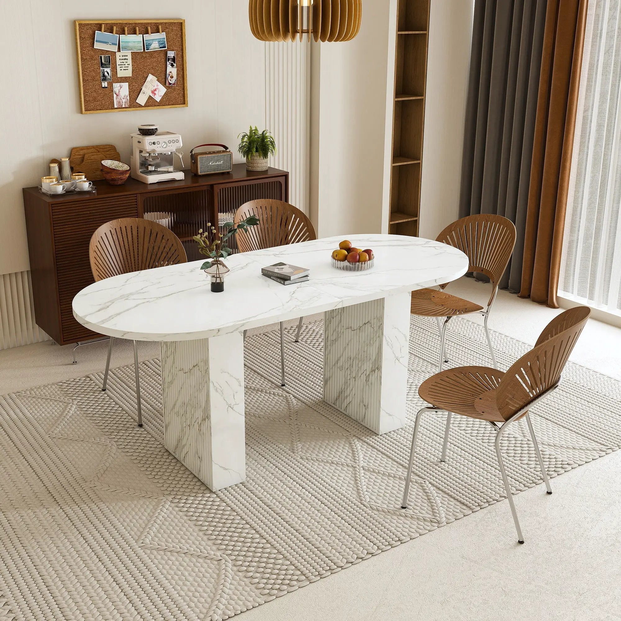 Oval Dining Table With Wood Strip Base by Unique Piece Furniture