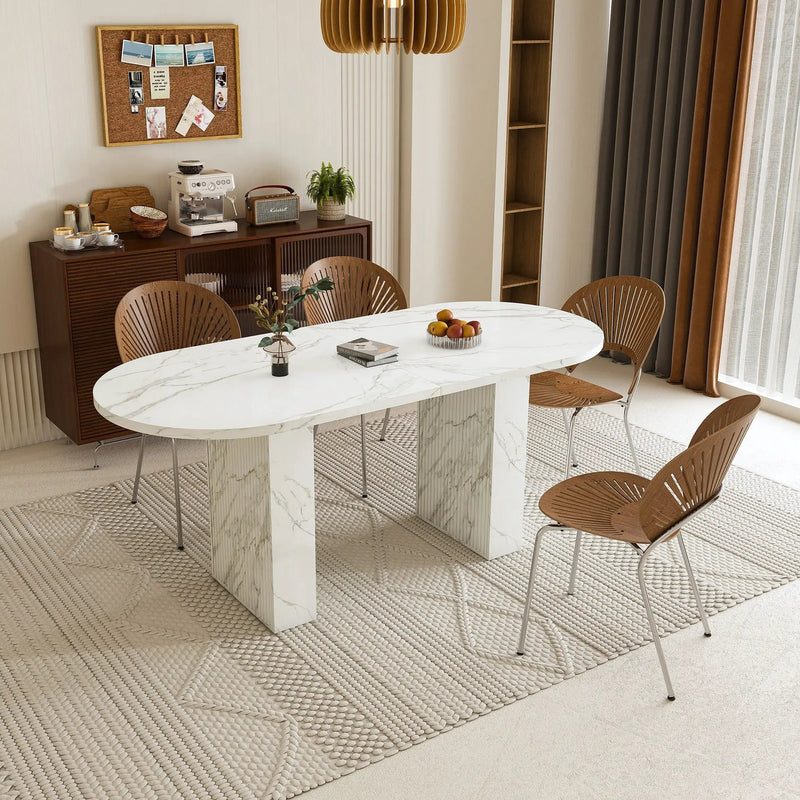Oval Dining Table With Wood Strip Base by Unique Piece Furniture
