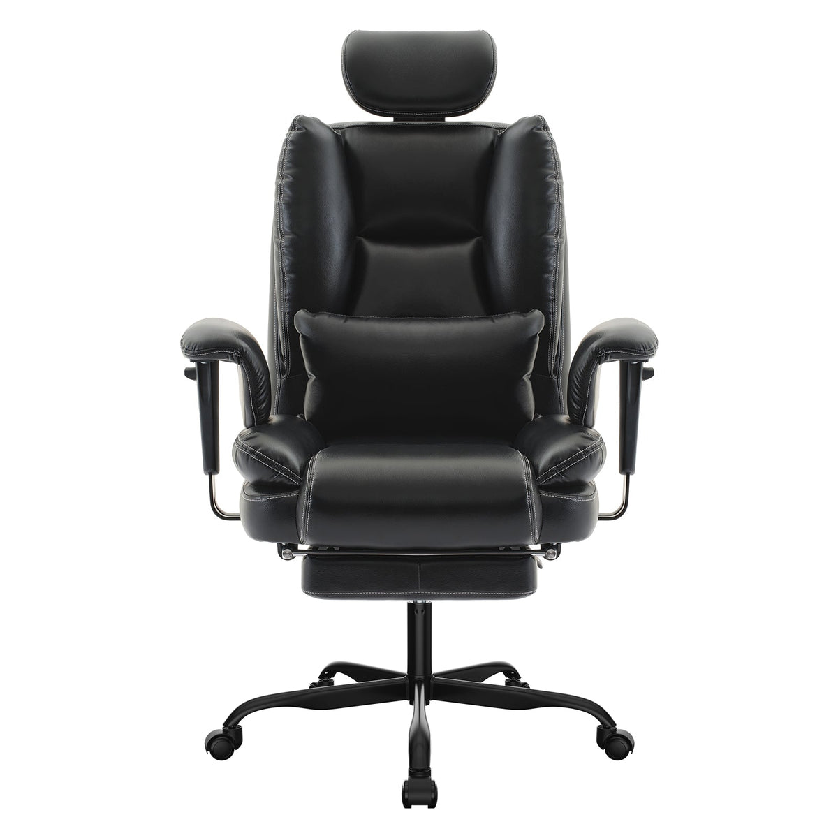 Ergonomic Office Chair with Lumbar Support and Liftable Headrest - Black PU Leather