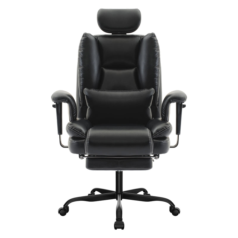 Ergonomic Office Chair with Lumbar Support and Liftable Headrest - Black PU Leather