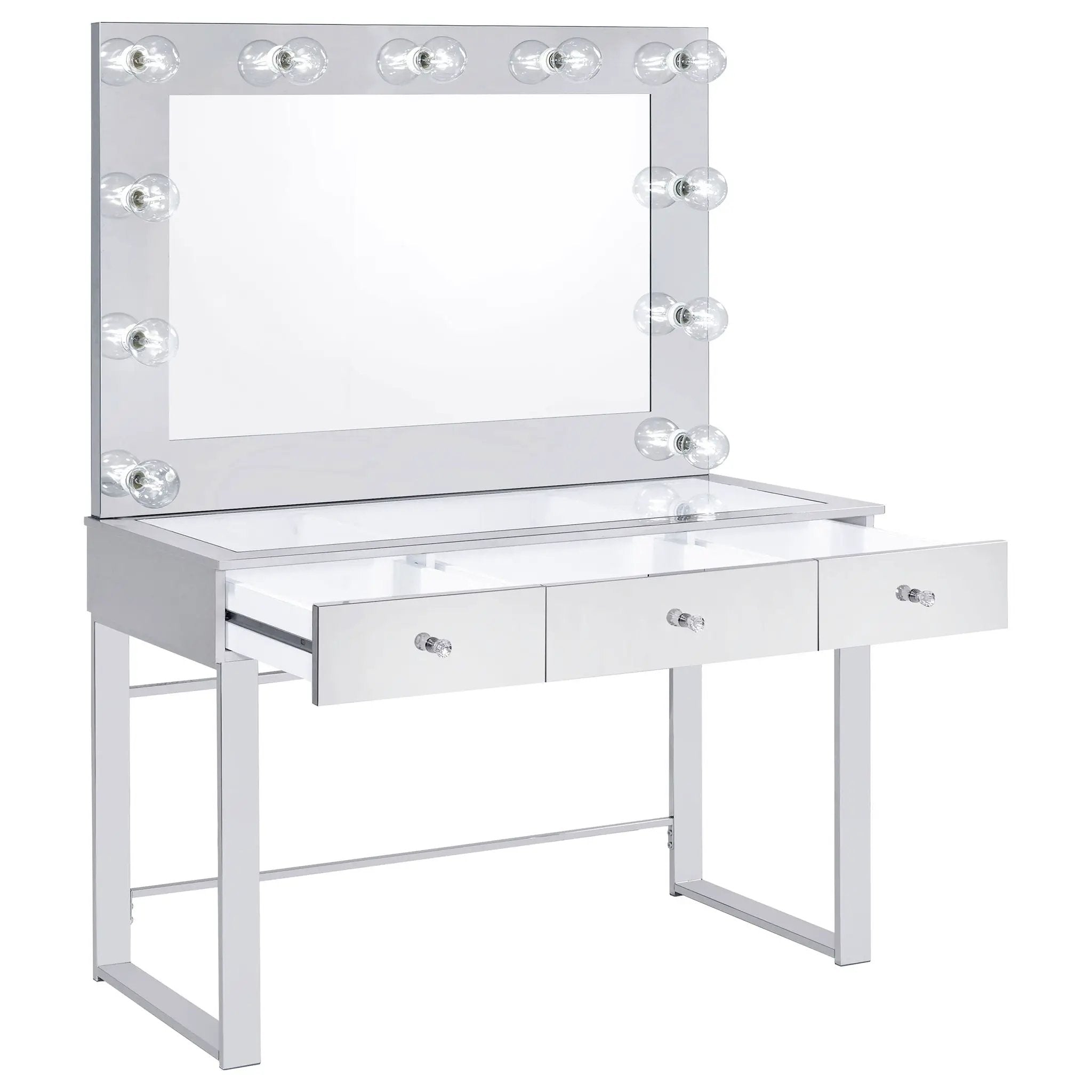 Umbridge 3-drawer Vanity Set with Lighting Chrome and White by Unique Piece Furniture