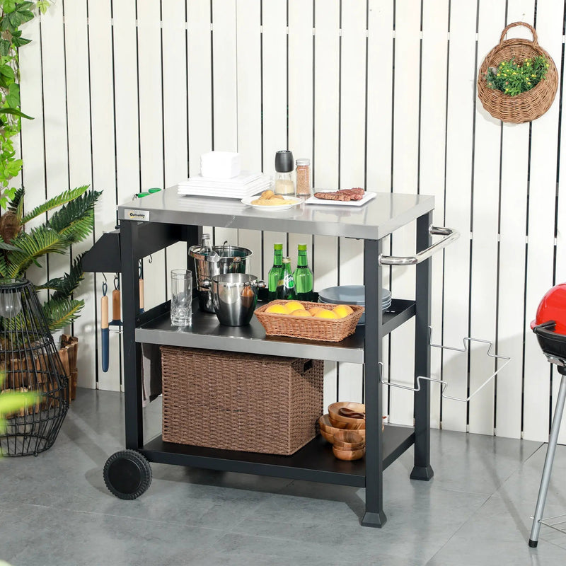 Outsunny Three-Shelf Outdoor Grill Cart with Stainless Steel Tabletop by HouseOfZazla