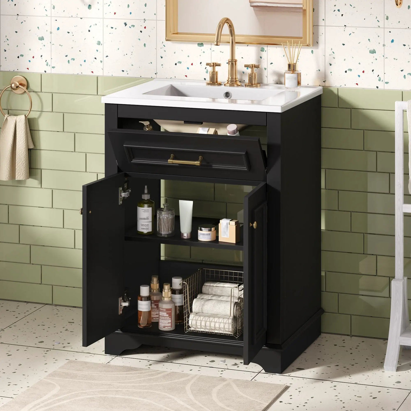 Bathroom Vanity With Integrated Sink, 2 Door Cabinet With Tip Out Drawer by HouseOfZazla